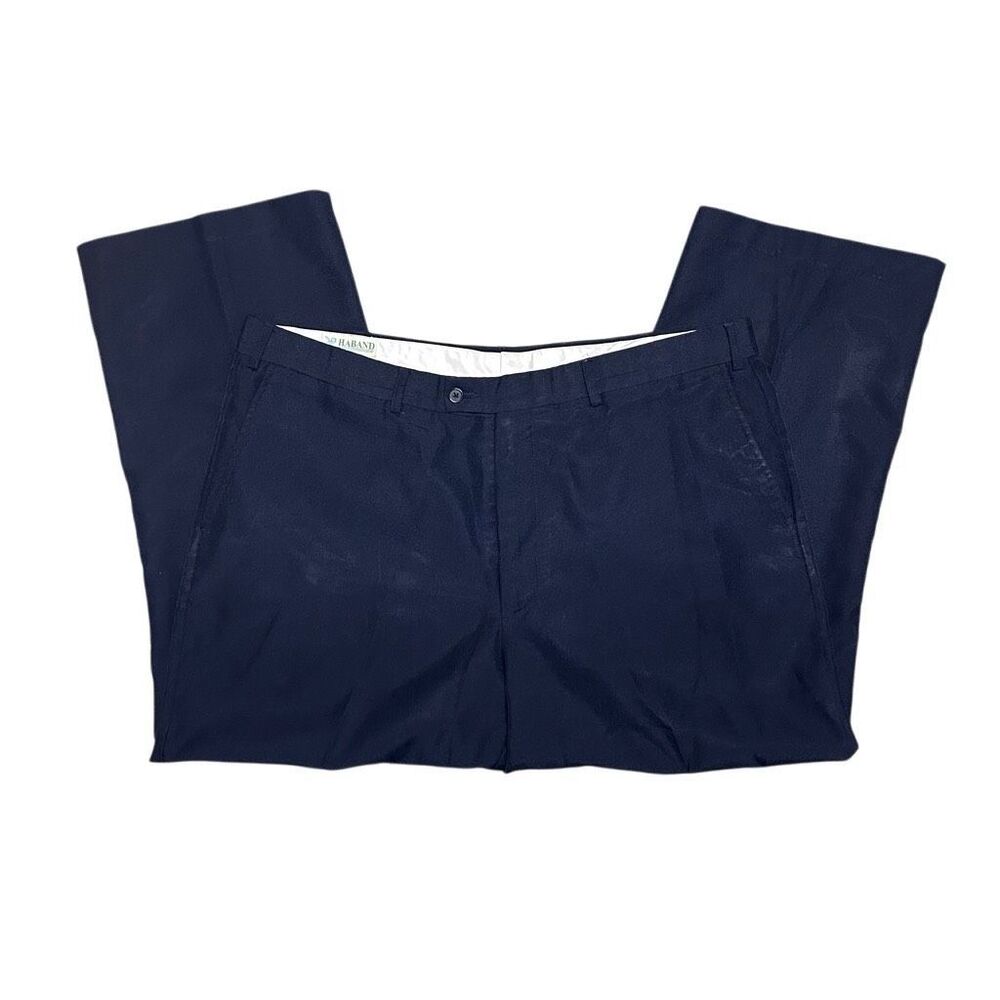 Haband Navy Blue Flat Front Dress Pants Trouser Size 42/29 Career Formal